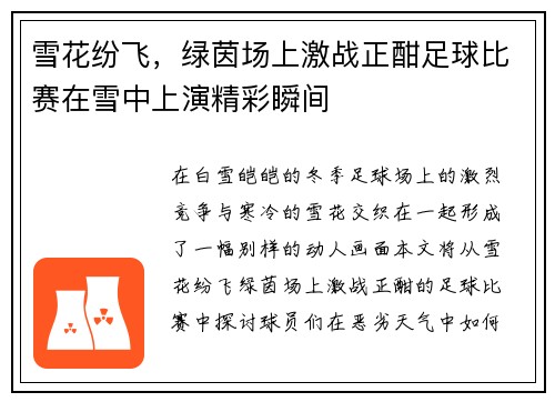 雪花纷飞，绿茵场上激战正酣足球比赛在雪中上演精彩瞬间