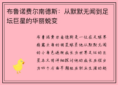 布鲁诺费尔南德斯：从默默无闻到足坛巨星的华丽蜕变