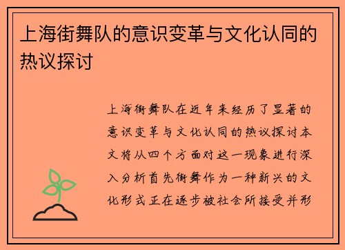 上海街舞队的意识变革与文化认同的热议探讨